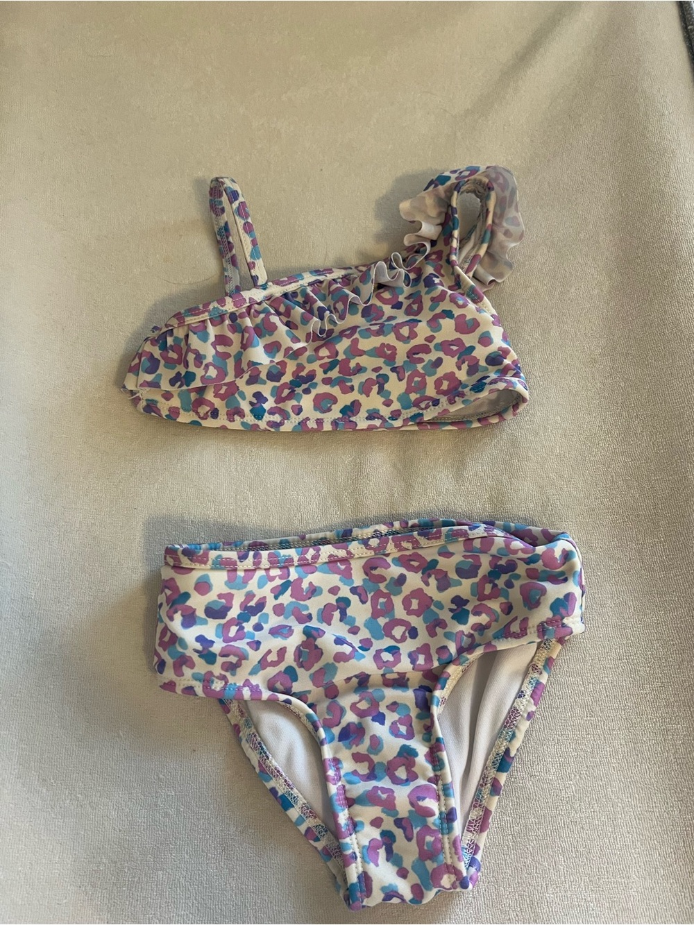 Cat & Jack Girls Leopard Print Ruffle Swim Set - Purple, Blue